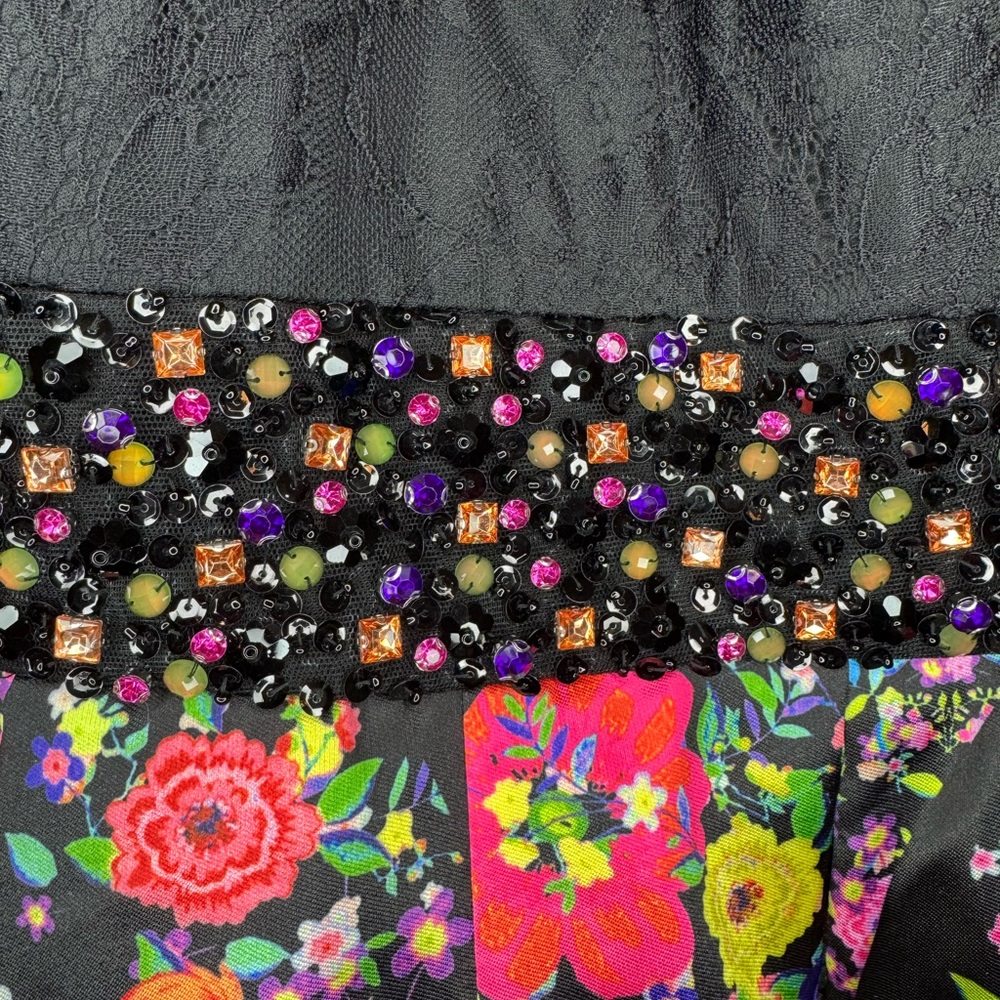Mac Duggal Black Bodice Floral Prom Dress with Pink Accents - Picture 2 of 6